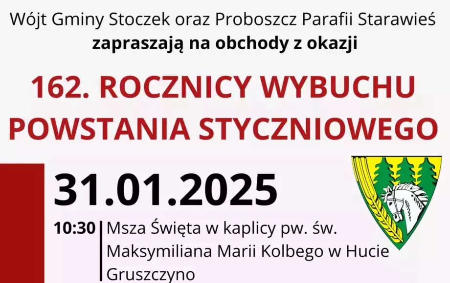Zapraszamy na obchody z okazji 162. Rocznicy Wybuchu Powstania Styczniowego