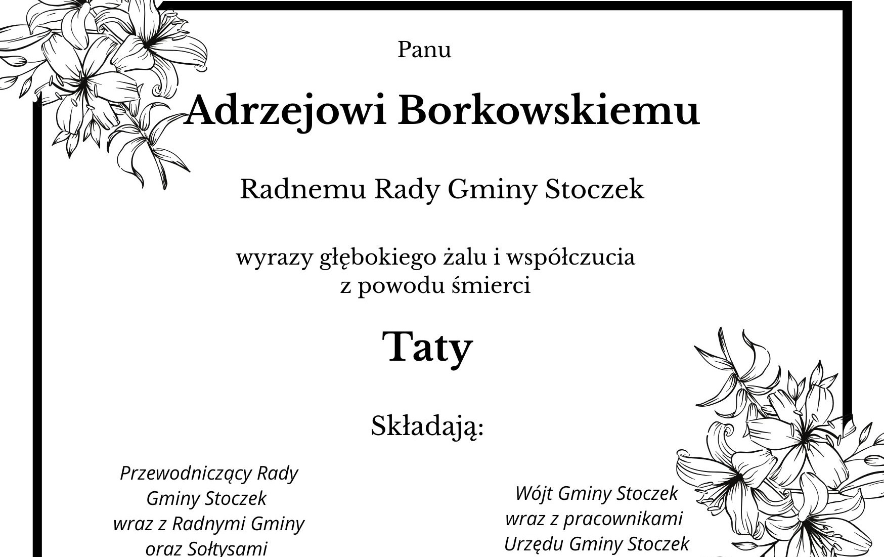 Wyrazy współczucia dla Pana Andrzeja Borkowskiego